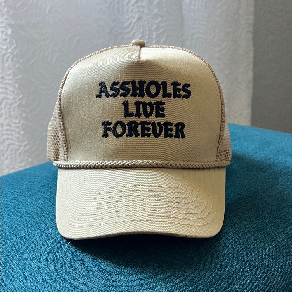 Tan Trucker Hat with Black Embroidery